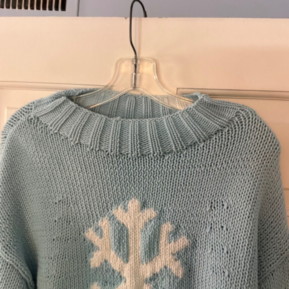 Anthropologie Maeve The Pippa Icon Mock-Neck Sweater Blue Snowflake M NEW Cozy - Picture 7 of 15